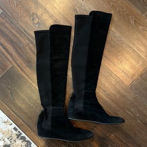 Stuart Weirzman Knee high suede boots with wedge heel